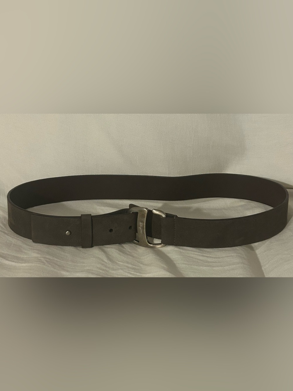 Salvatore Ferragamo Brown Suede Belt with Silver Buckle